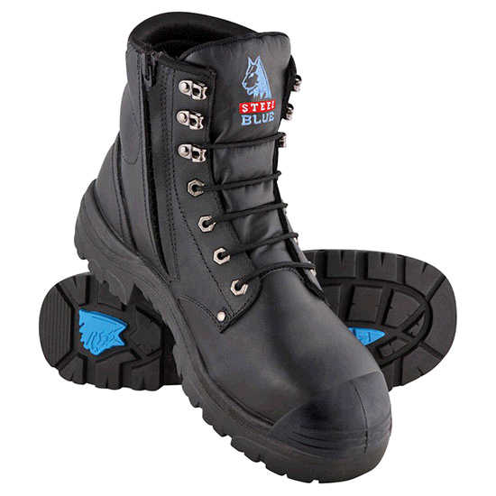 Steel Blue Argyle Zip Sided Black Safety Boot with Steel Toecap Bumpcap and TPU Outsole Size 10.5 BOC Gas
