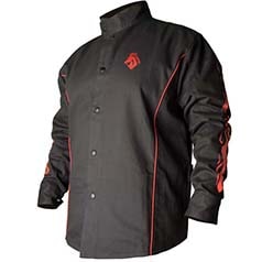 Veste de soudage en coton FR profilée, noire avec des flammes rouges BX9C ProStar™
