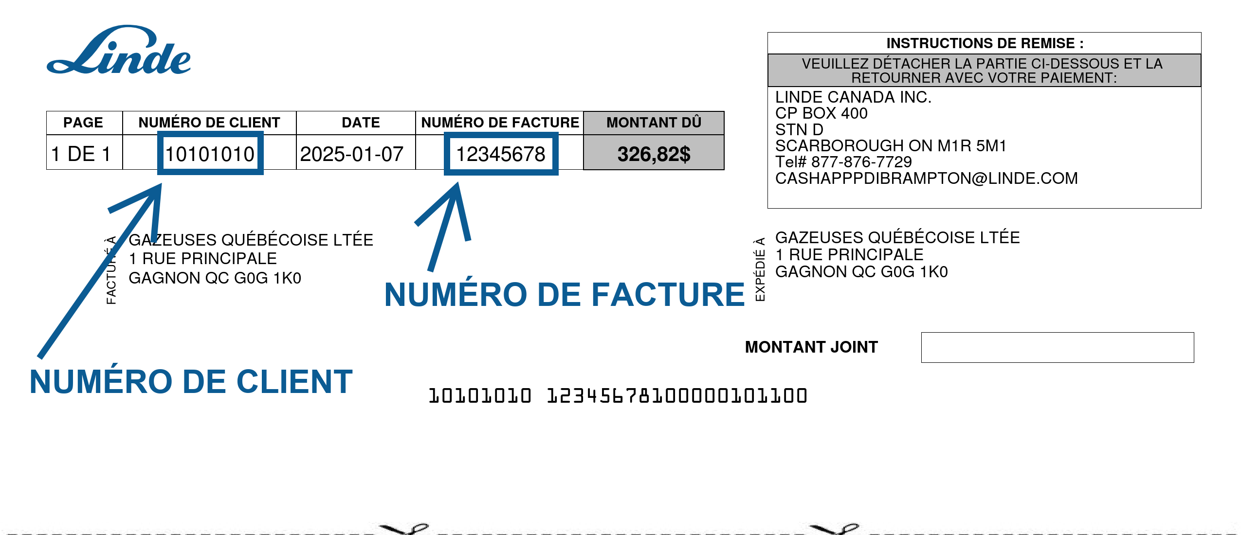 Échantillon d'une facture