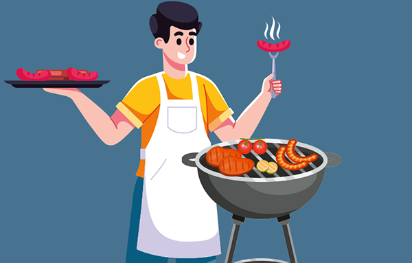 Mann grilliert Fleisch