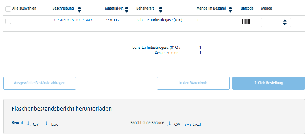 Capture d’écran de l’aperçu du stock de bouteilles