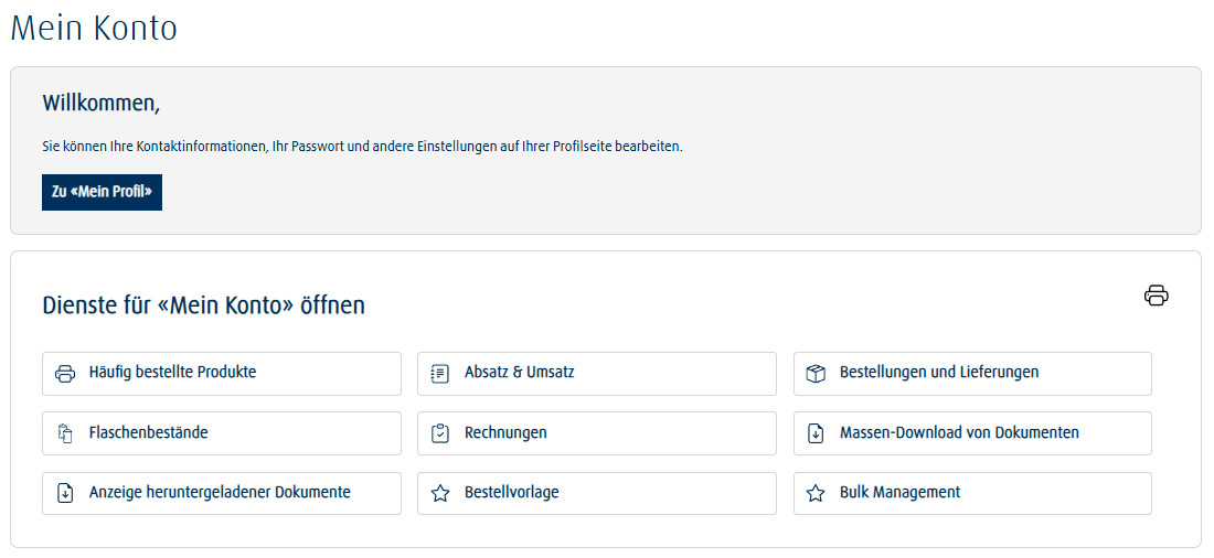 Example screen of My Account in the customer portal