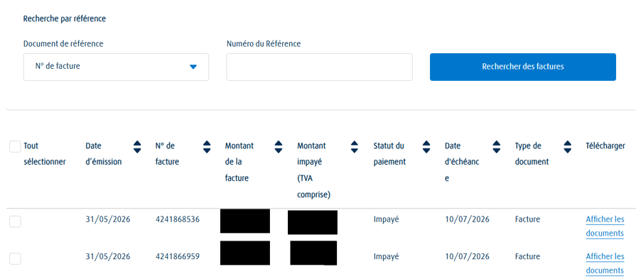 Exemple illustrant la fonctionnalité factures