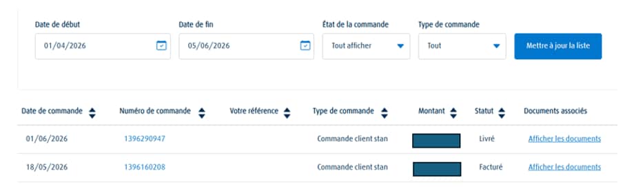 Example illustrant la fonctionnalité suivi des commandes