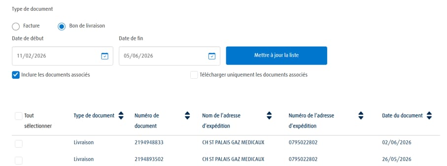 Example illustrant les téléchargements de documents