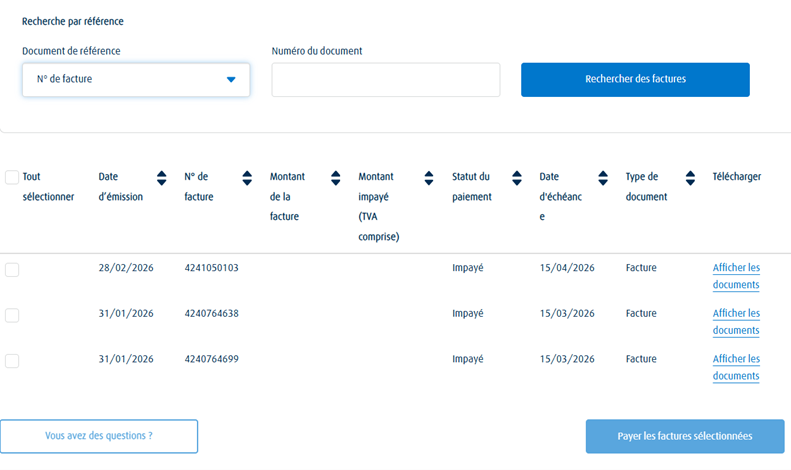 Exemple illustrant la fonctionnalité factures