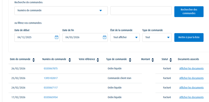 Example illustrant la fonctionnalité suivi des commandes