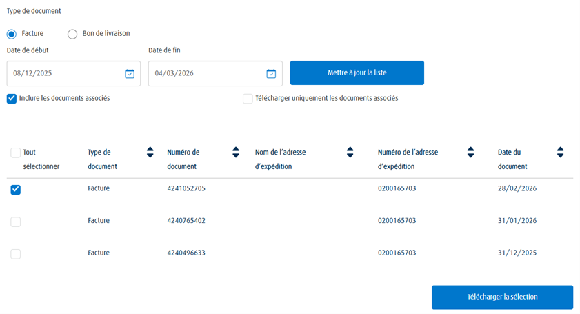 Example illustrant les téléchargements de documents