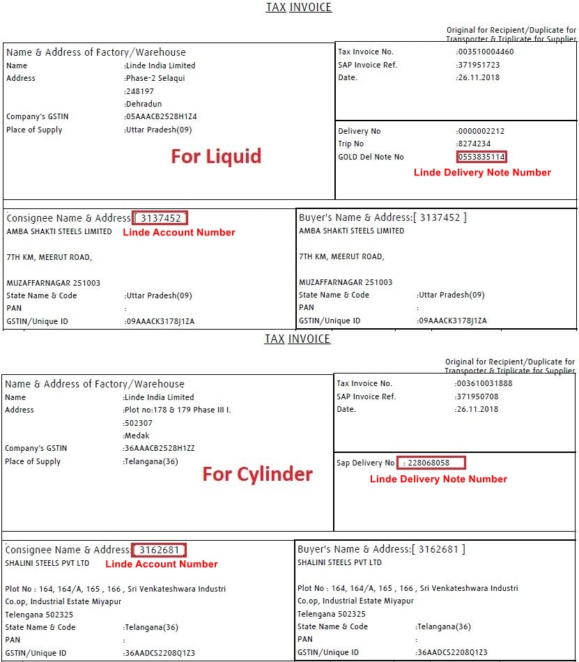 Linde delivery note image