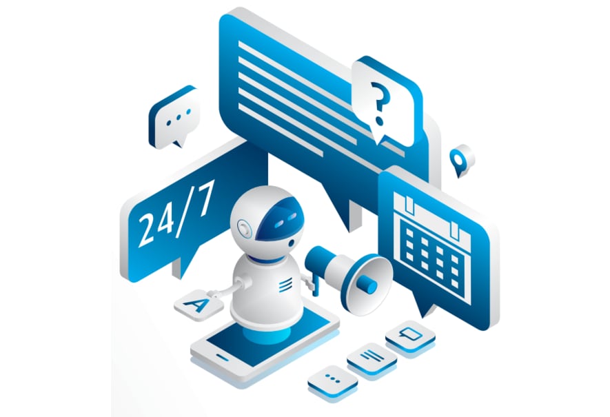 Plaatje van een robot met megafoon en tekstbubbel eromheen