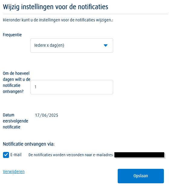 Schermafbeelding van het instellen van notificaties voor bestellijsten