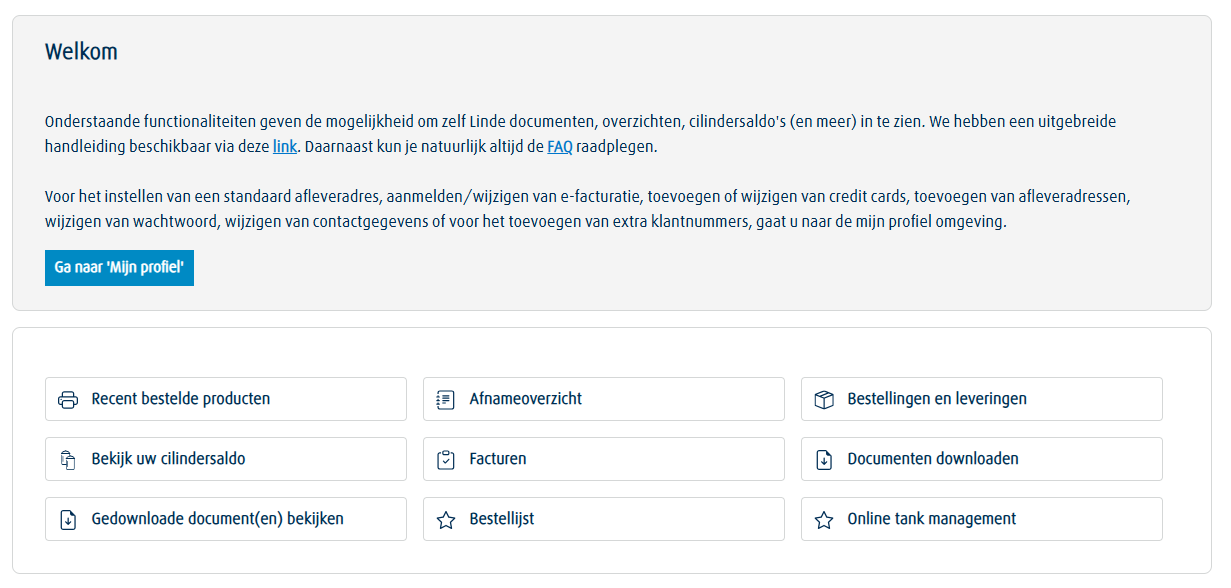 Voorbeeldscherm van Mijn Account in het klantenportaal