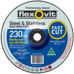 Flexovit Fast Cutting (Type 42). Steel & Stainless. Size:230 x 2.5 x 22.23 mm