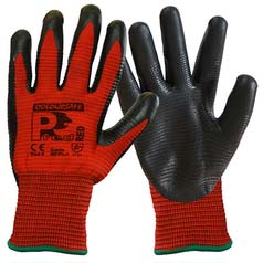 Coloursafe PredRed Nitrile Foam Ribbed Gloves
